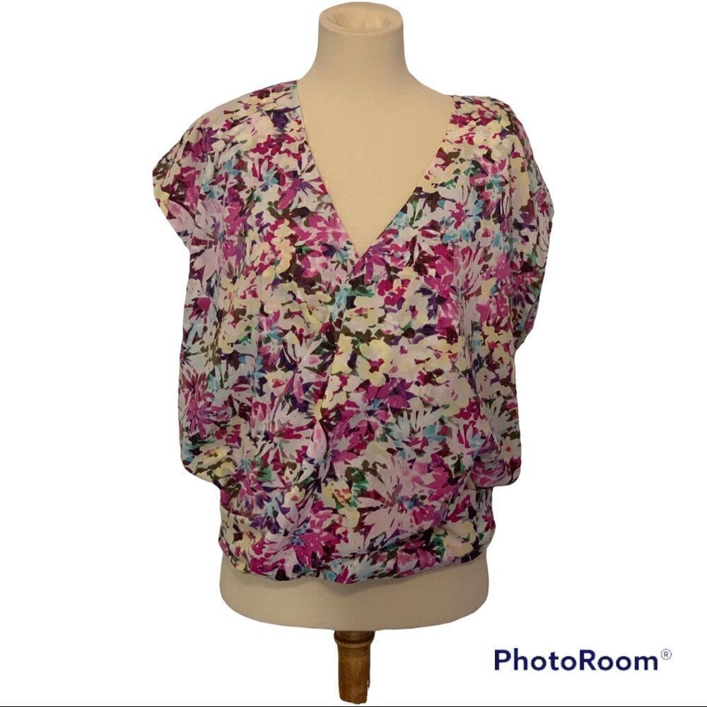 CAbi Eden Floral wrap blouse Medium
